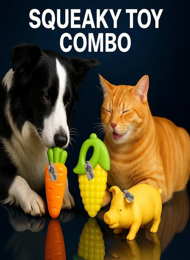Western Era Pig, Carrot & Corn Squeaky Dog Toy Combo | Rubber Chew Toys with Built-in Squeakers for All Breeds | Interactive Fun for Puppies & Dogs | Ideal for Fetch, Teething, Training & Indoor Play - Image 2